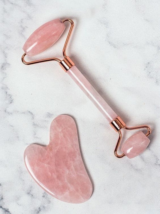 Gua Sha & Rouleau en Quartz Rose