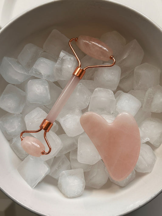 Gua Sha & Rouleau en Quartz Rose